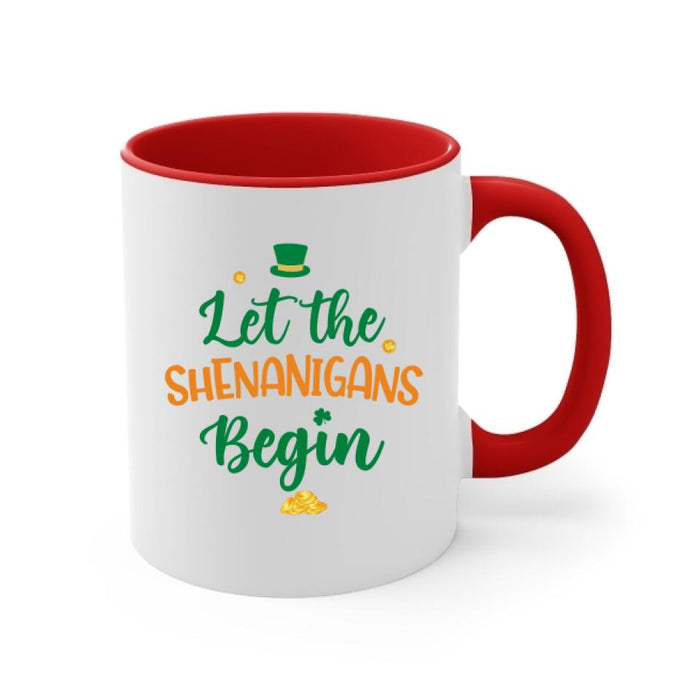 Girl And Pets Shenanigans Begin - Personalized Mug Dog Lovers, Cat Lovers, St. Patrick's Day