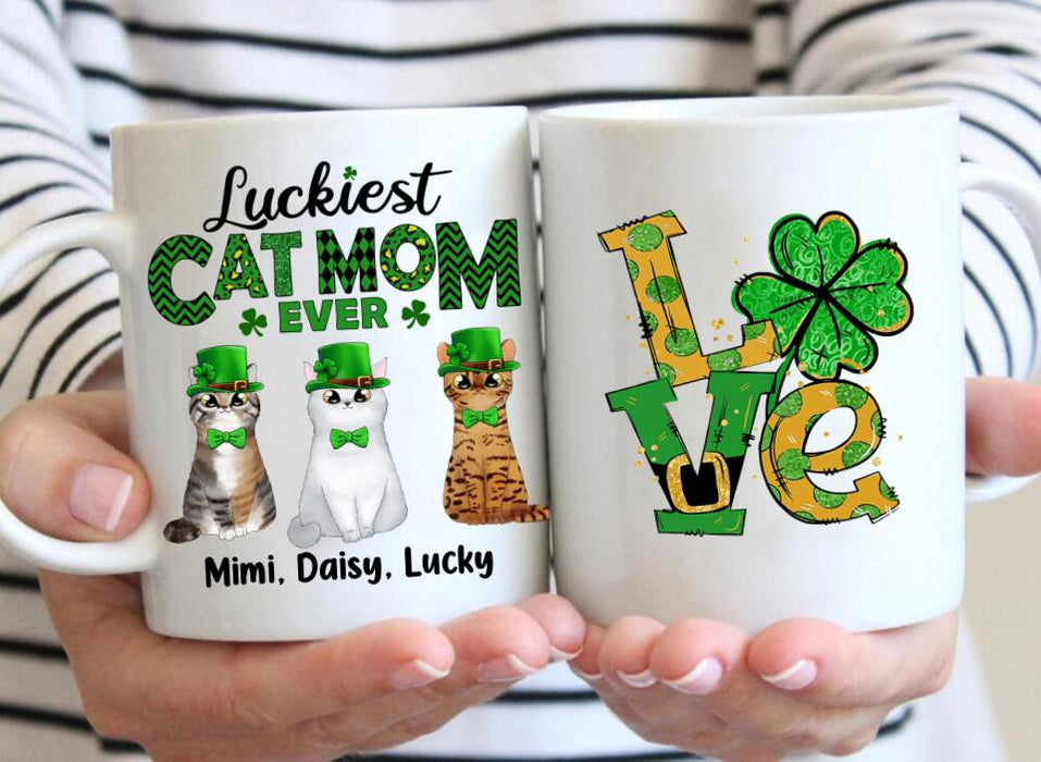 Luckiest Cat Mom Ever - Personalized Mug For Cat Mom, St. Patrick's Day