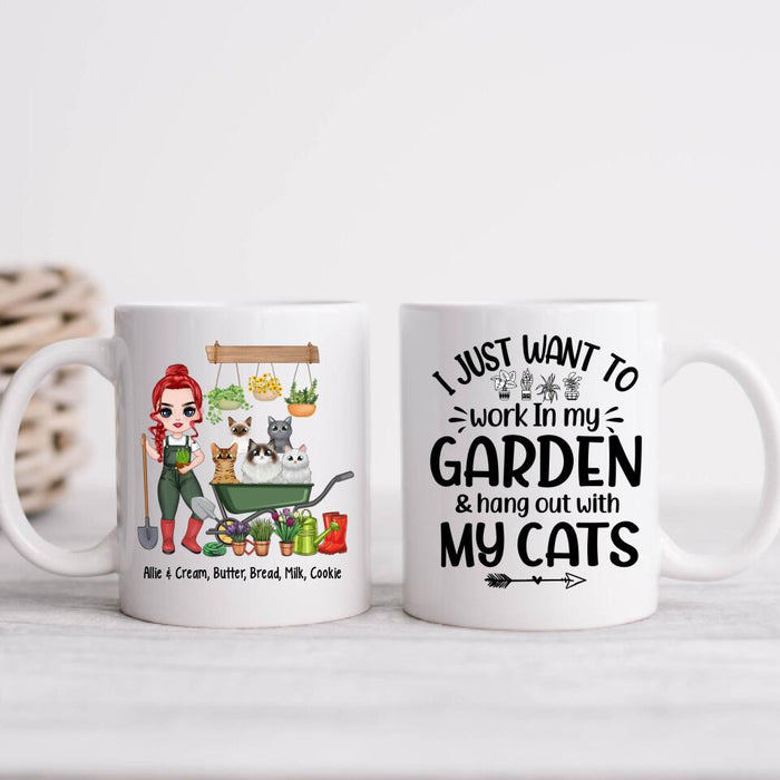 Up To 5 Cats I Just Want To Work In My Garden - Personalized Mug For Him, Her, Cat Lovers, Gardener