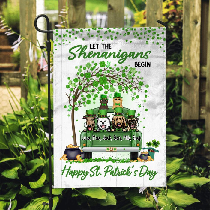 Let The Shenanigans Begin - Personalized Garden Flag Dog Lovers, Cat Lovers, St. Patrick's Day