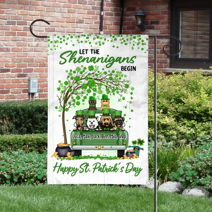 Let The Shenanigans Begin - Personalized Garden Flag Dog Lovers, Cat Lovers, St. Patrick's Day