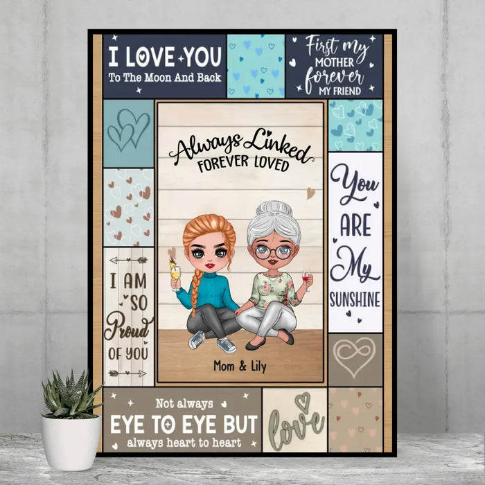 Always Linked  Forever Loved - Personalized Gifts Custom Mother & Daughter Chibi Poster For Mom, Mother's Day Gift