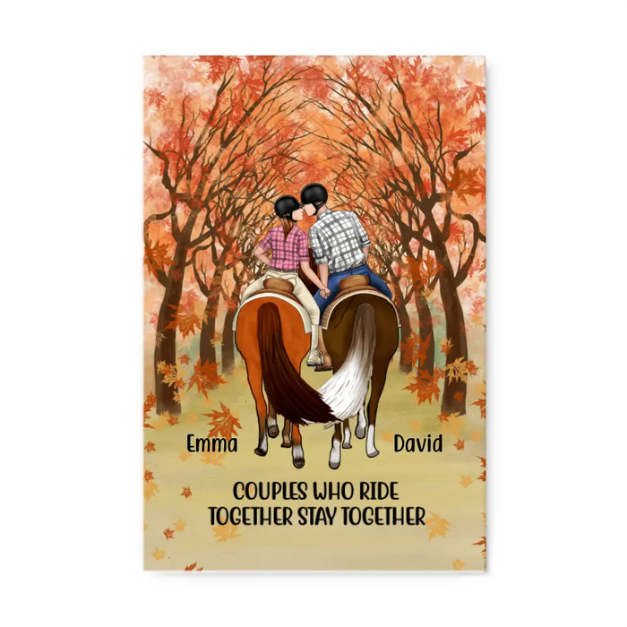 Personalized Canvas, Horseback Riding Couple Holding Hand - Couples Who Ride Together Stay Together, Gift For Horse Lovers