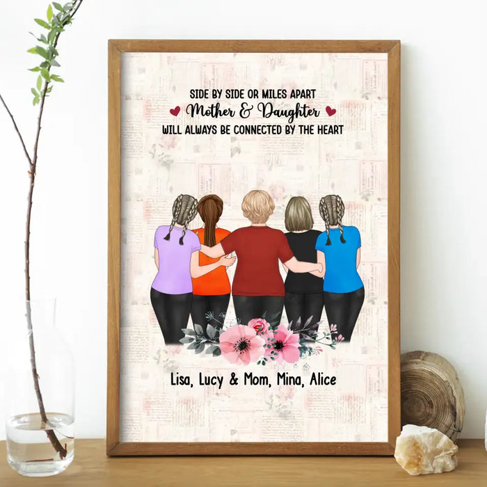 Side By Side Or Miles Apart Mother & Daughter Will Always Be Connected By The Heart- Personalized Gifts Custom Poster for Mom, Mothers Day Gifts From Daughters