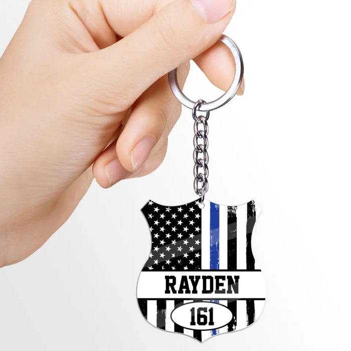 Personalized Police Badge Acrylic Keychain, Custom Keychain for Police Dad, Father's Day Gifts