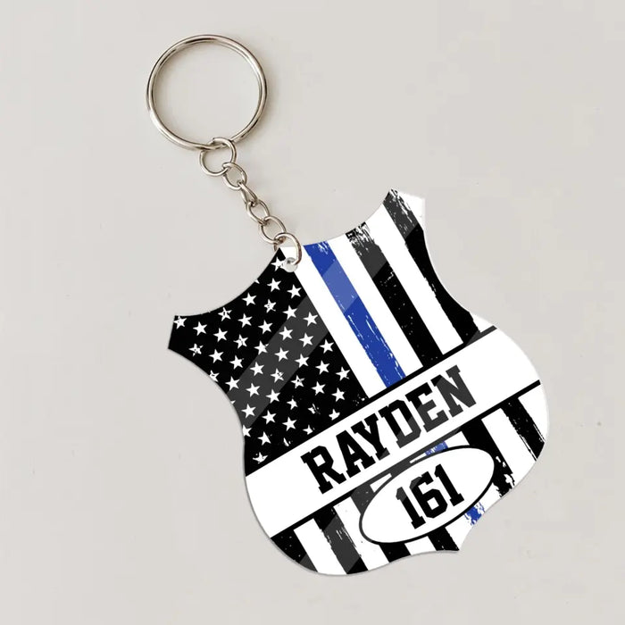 Personalized Police Badge Acrylic Keychain, Custom Keychain for Police Dad, Father's Day Gifts
