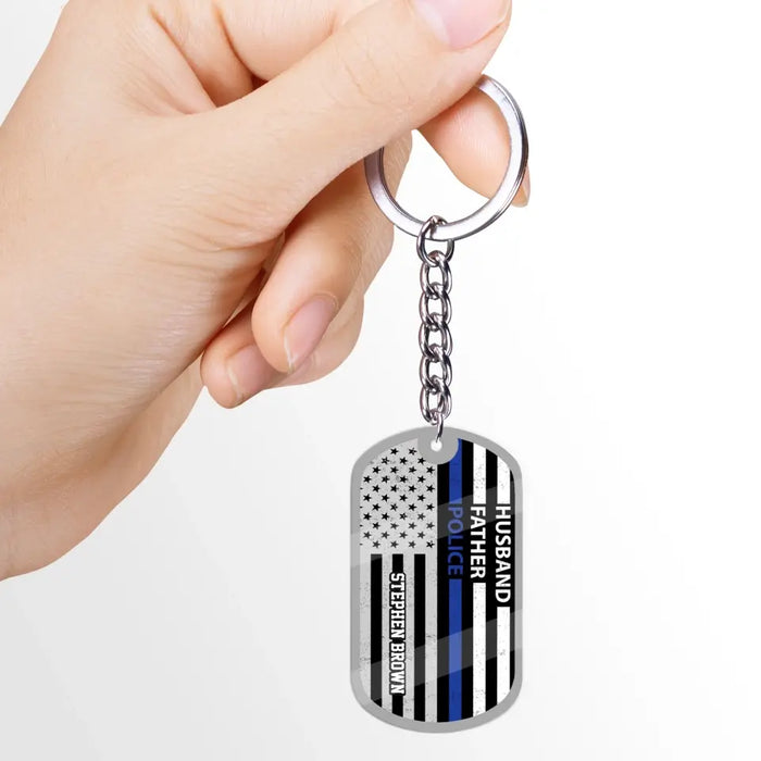 Husband Father Police - Personalized Gifts Custom Acrylic Keychain for Police Dad, Father's Day Gift