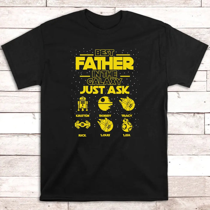 Best Father In The Galaxy with Kids Names - Personalized Gifts Custom Shirt For Dad, Father's Gift