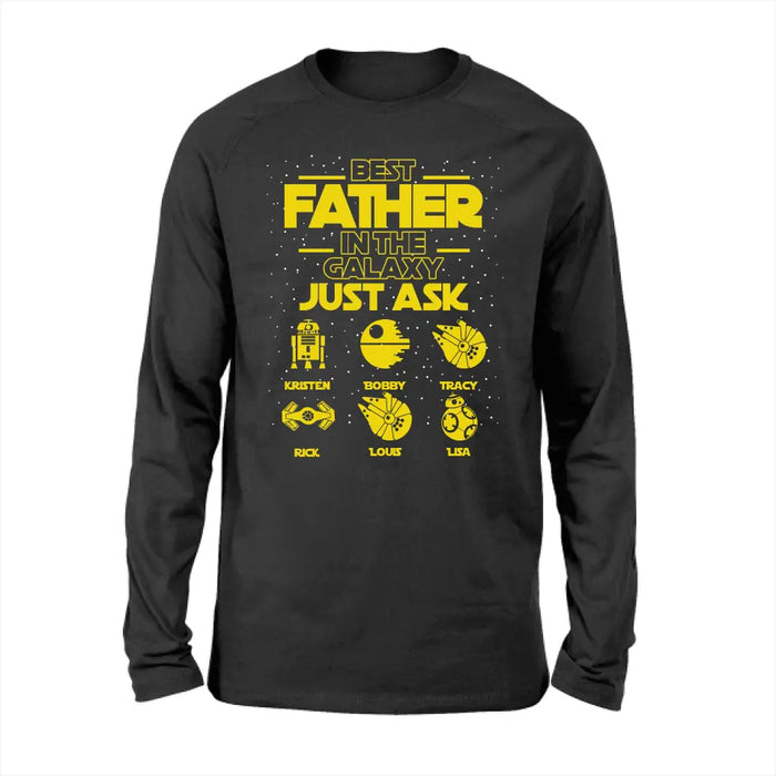 Best Father In The Galaxy with Kids Names - Personalized Gifts Custom Shirt For Dad, Father's Gift