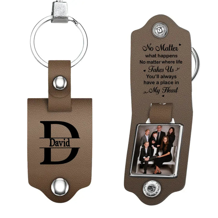 No Matter What Happens No Matter Where Life Takes Us You'll Always Have A Place In My Heart -  Personalized Photo Gifts Custom Leather Keychain, Gifts for Loved Ones