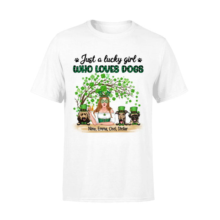 Just a Lucky Girl Who Loves Dogs - Personalized Gifts Custom Dog Shirt for Dog Mom, Dog Lovers