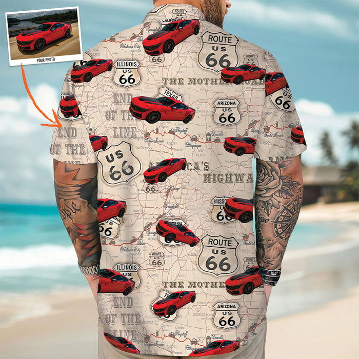Personalized Upload Motor Car Photo Hawaiian Shirt, Custom Vehicle Photo Vintage Desert Pattern Men's Hawaiian Shirt