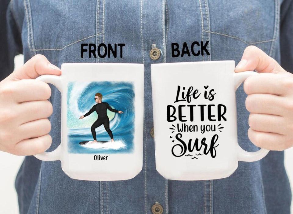 Personalized Mug, Surfing Solo Man And Woman Custom Gift For Surfers