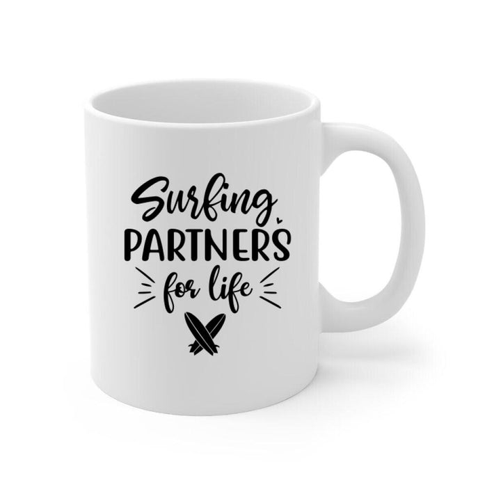 Personalized Mug, Surfing Couple Sideview Custom Gift For Surfers
