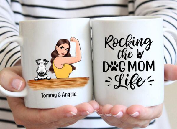 Personalized Mug, Strong Woman Rocking The Dog Mom Life Custom Gift For Dog Mother