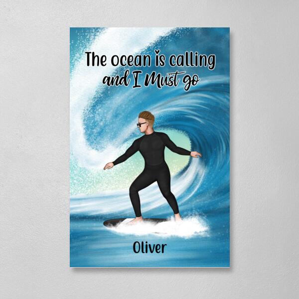 Personalized Canvas, Surfing Solo Sideview Custom Gift For Surfers