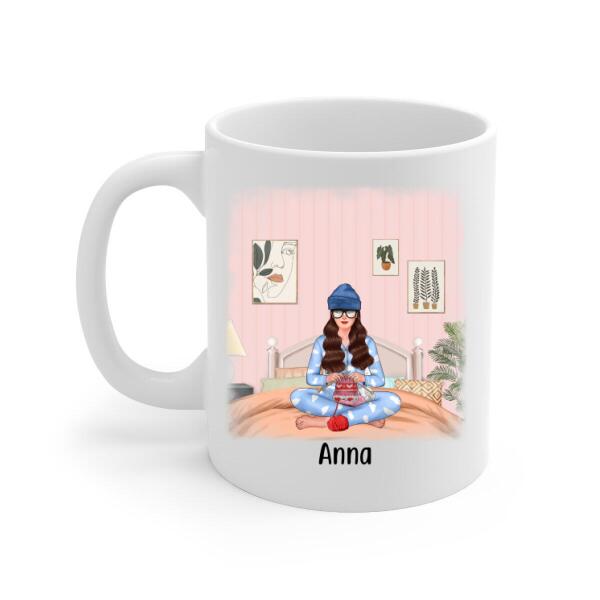 Personalized Mug, Knitting Girl At Home, Gift for Knitter