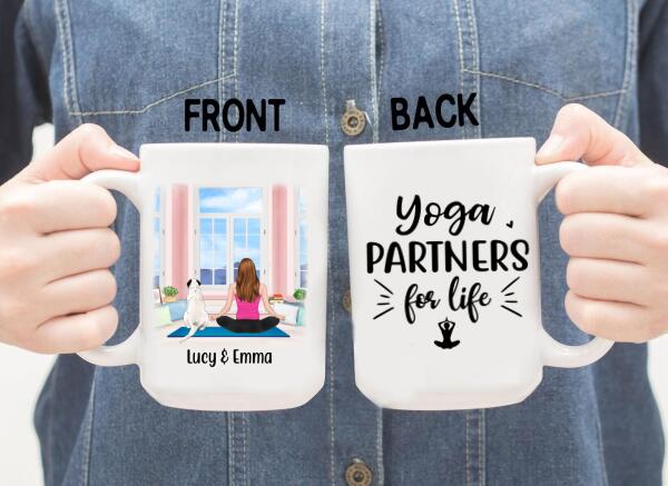 Personalized Mug, Yoga Girl With Pets, Custom Gift For Yoga, Dog And Cat Lovers