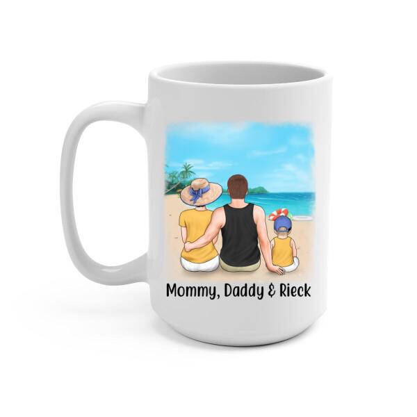 Personalized Mug, Family On The Beach Parent And Kids, Custom Gift For Summer And Family Lovers