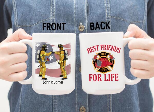 Personalized Mug, Firefighter Partners For Couple, Friends And Family, Custom Gift For Firefighters