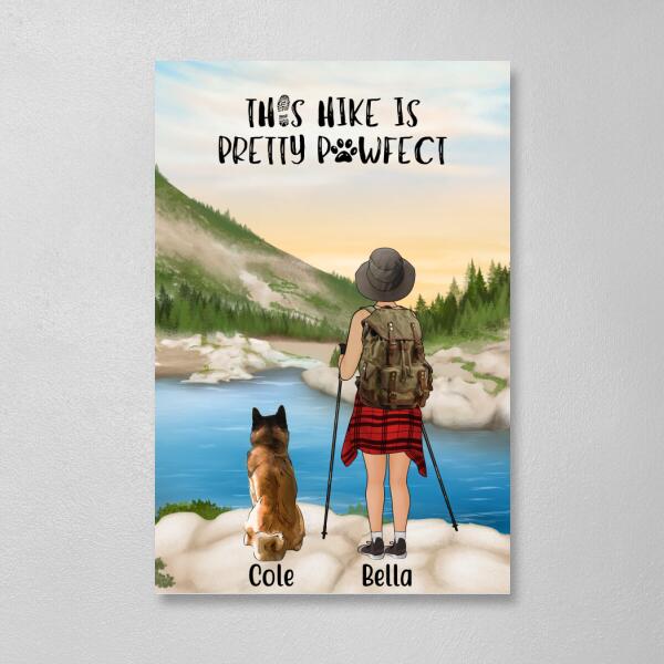 Personalized Canvas, Woman Hiking with Dogs, Gift for Hiking and Dog Lovers