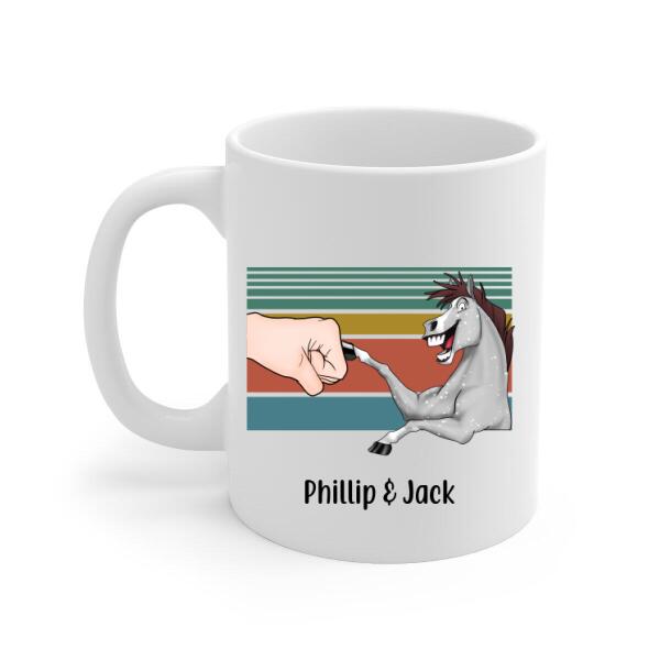 Personalized Mug, Funny Horse Punching Hand With Hooman Custom Gift For Horse Lovers