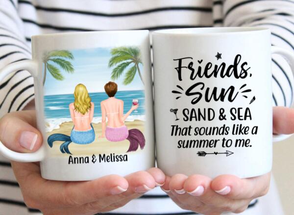 Personalized Mug, Mermaid Sisters On The Beach, Gift for Besties, Gifts for Beach Lovers