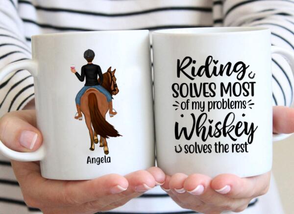Personalized Mug, Girl Riding Horse and Drinking, Gift for Horse Lovers & Friends
