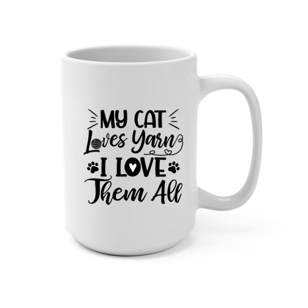 Personalized Mug, Cat and Yarn, Gift for Knitters, Crocheters & Cat Lovers