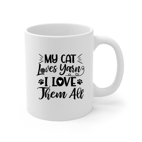 Personalized Mug, Cat and Yarn, Gift for Knitters, Crocheters & Cat Lovers