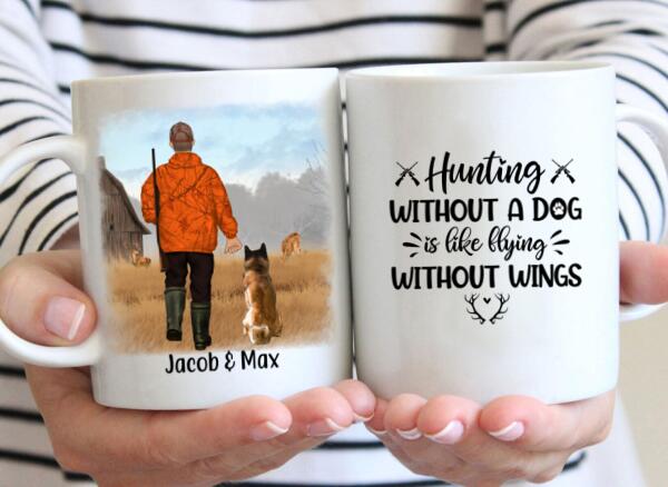 Personalized Mug, Man Hunting With Dogs, Gift for Hunters & Dog Lovers