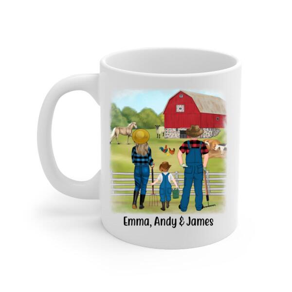 Personalized Mug, Farming Couple And Kids - Up To 3 Kids, Gift For Farmers