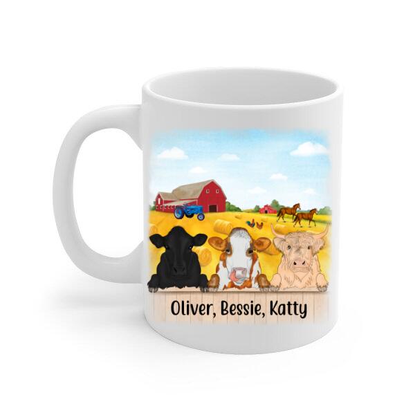 Personalized Mug, Cow Peeking On Farm, Gift For Farmers, Cow Lovers