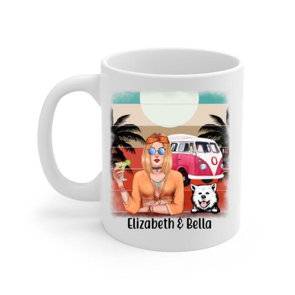 Personalized Mug, Hippie Girl and Dogs Custom Gift For Dog and Hippie Lovers