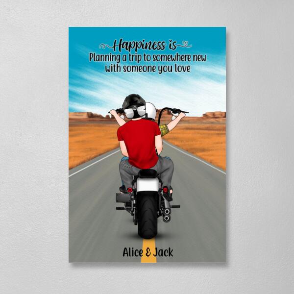 Personalized Canvas, Motorcycle Couple, Woman Riding, Gift for Motorcycle Lovers, Gift for Couple, Riders