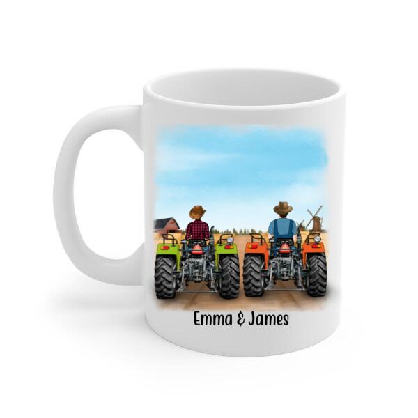 Personalized Mug, Tractor Couple/Friends Racing, Custom Gift For Farmers