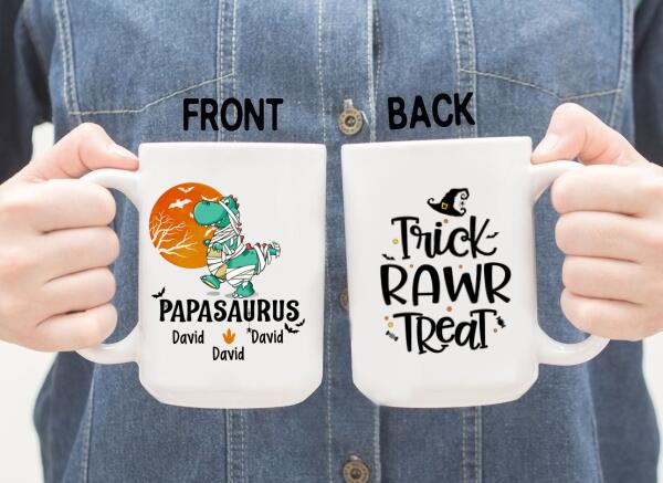 Personalized Mug, Papasaurus, Halloween Father, Gifts For Halloween Family, Gifts For Father