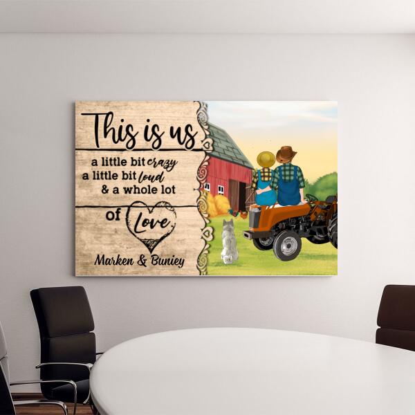 Personalized Canvas, Farming Couple On Tractor With Dogs, Gift For Farmers And Dog Lovers