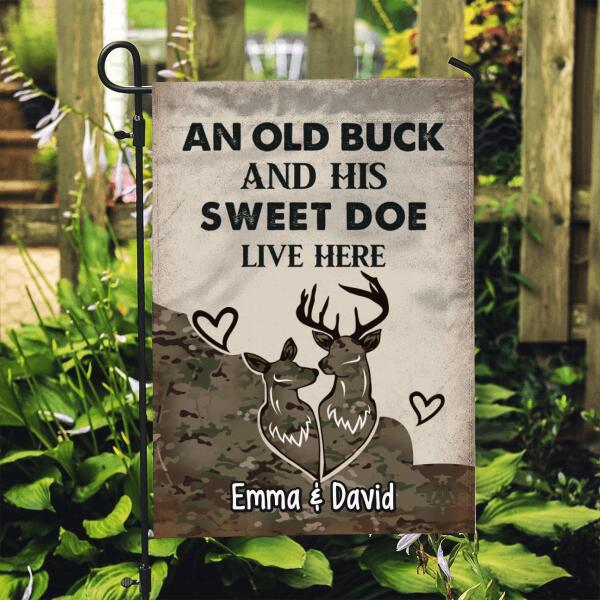 Personalized Garden Flag, An Old Buck And His Sweet Doe Live Here - Couple Gift, Gift For Hunters