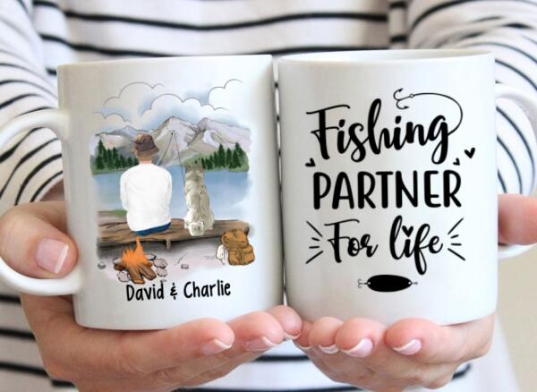 Personalized Mug, Fishing Man With Dogs, Gift For Fishers And Dog Lovers