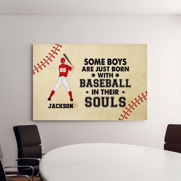 Personalized Canvas, Some Boys Are Just Born With Baseball In Their Souls, Gift For Baseball Sons, Grandsons