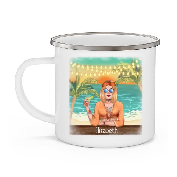 Personalized Mug, Hippie Girl with Dogs On The Beach, Gifts For Hippie and Dog Lovers