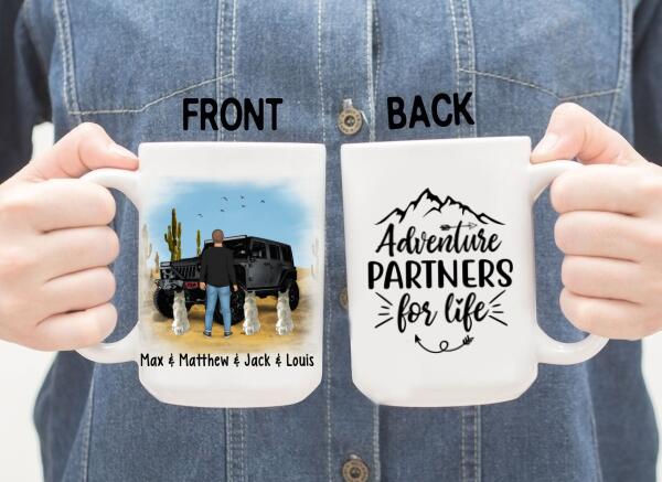 Personalized Mug, Adventure Man With Pets, Gift For Dogs and Car Lovers