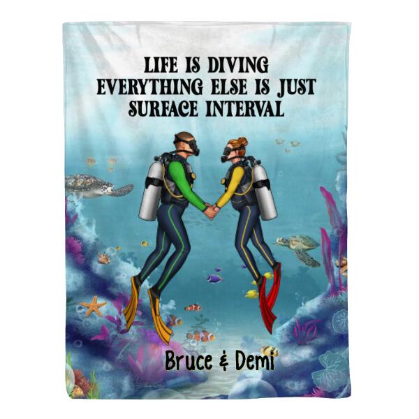 Personalized Blanket, Scuba Diving Couple and Friends, Gift for Scuba Diving Lovers