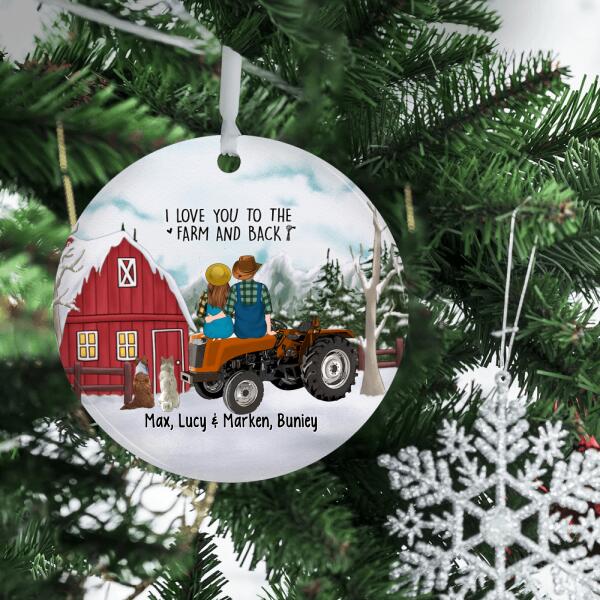 Personalized Ornament, Farming Couple On Tractor With Dogs, Christmas Gift For Farmers And Dog Lovers