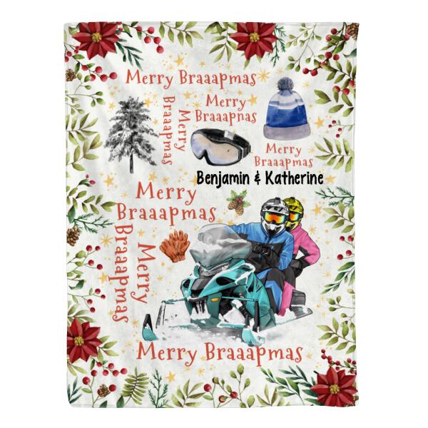 Personalized Blanket, Merry Braaapmas, Christmas Gift For Snowmobile Fans