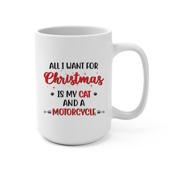 Personalized Mug, Motorcycle Girl With Cats, Christmas Gift For Bikers And Cat Lovers
