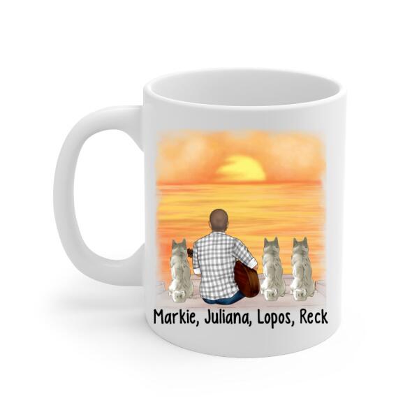 Personalized Mug, A Man Playing Guitar With Dogs, Gift For Guitar And Dog Lovers