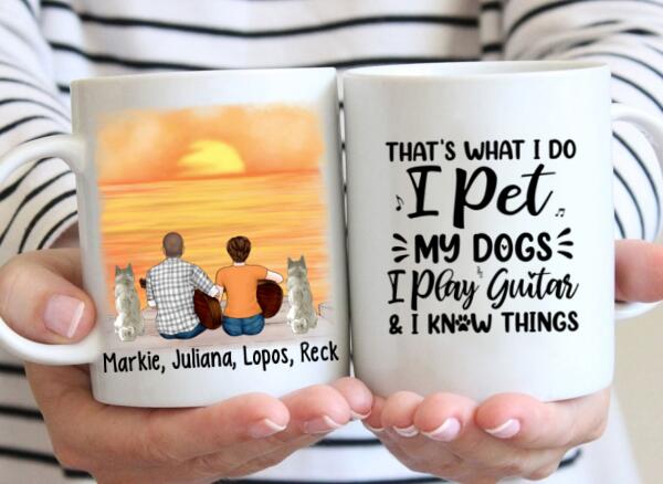 Personalized Mug, Guitar Couple With Dogs, Gift For Guitar And Dog Lovers