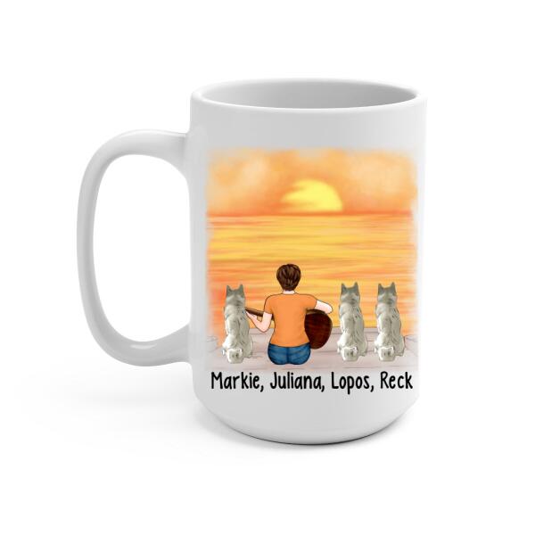 Personalized Mug, A Girl Playing Guitar With Dogs, Gift For Guitar And Dog Lovers